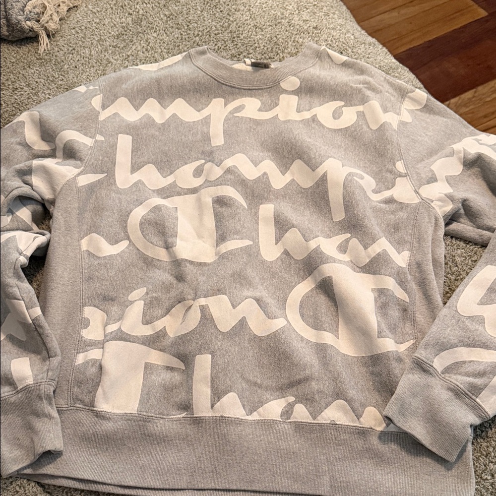 Champion Gray Sweatshirt with White Logo Pattern
